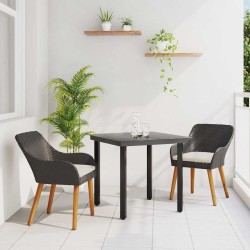 Ensemble de salle à manger de jardin 3 pièces en poly rotin noir 