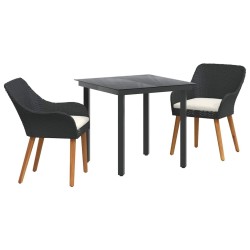 Ensemble de salle à manger de jardin 3 pièces en poly rotin noir 