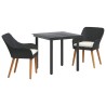Ensemble de salle à manger de jardin 3 pièces en poly rotin noir 