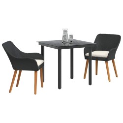 Ensemble de salle à manger de jardin 3 pièces en poly rotin noir 