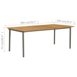 Table de jardin 200x100x72 cm Bois d'acacia solide et acier 