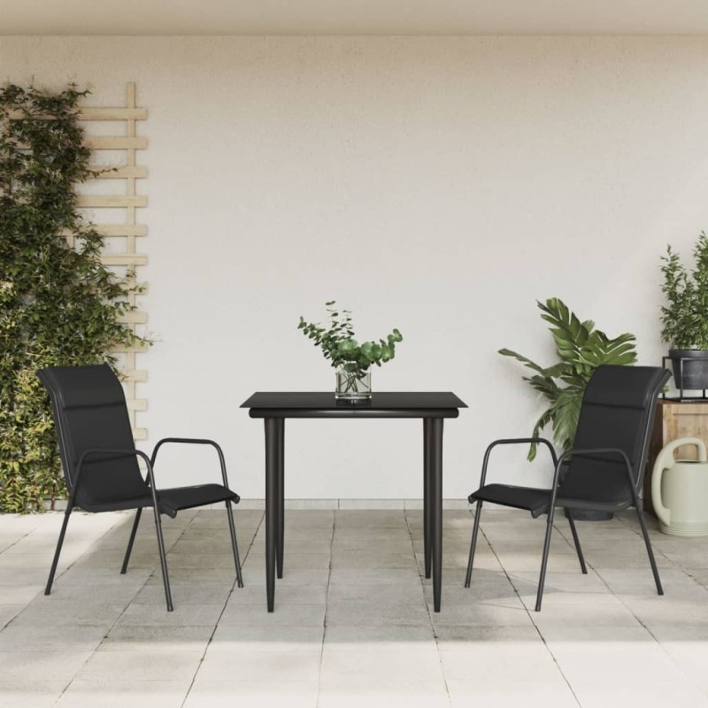 Ensemble à manger de jardin 3 pcs noir textilène et acier 