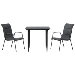 Ensemble à manger de jardin 3 pcs noir textilène et acier 