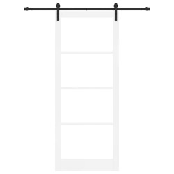 Porte coulissante avec quincaillerie 'ORKDAL'en bois massif blanc et verre 