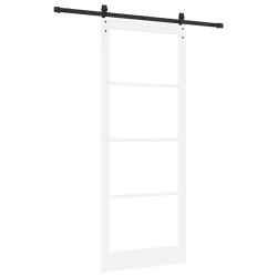 Porte coulissante avec quincaillerie 'ORKDAL'en bois massif blanc et verre 