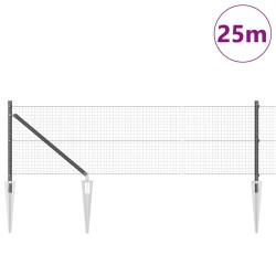 Clôture en fil soudé avec 13 poteaux d'ancrage gris 0,8 x 25 m en acier 