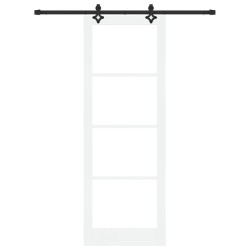 Porte coulissante avec set de matériel "ORKDAL" bois massif blanc et verre 