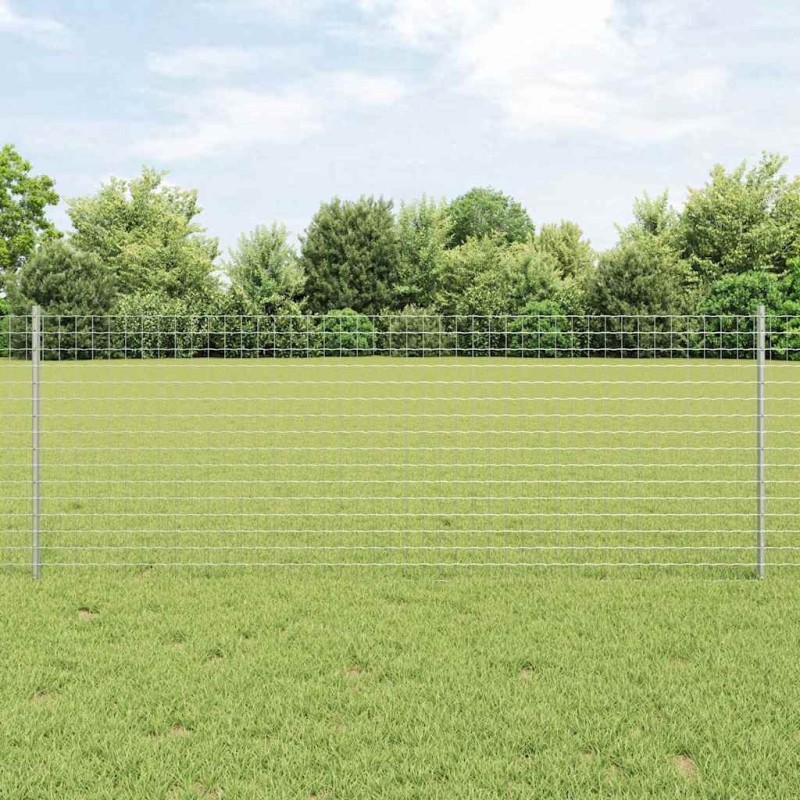 Clôture Euro avec 11 poteaux en U Argent 0,8x25 m Acier 