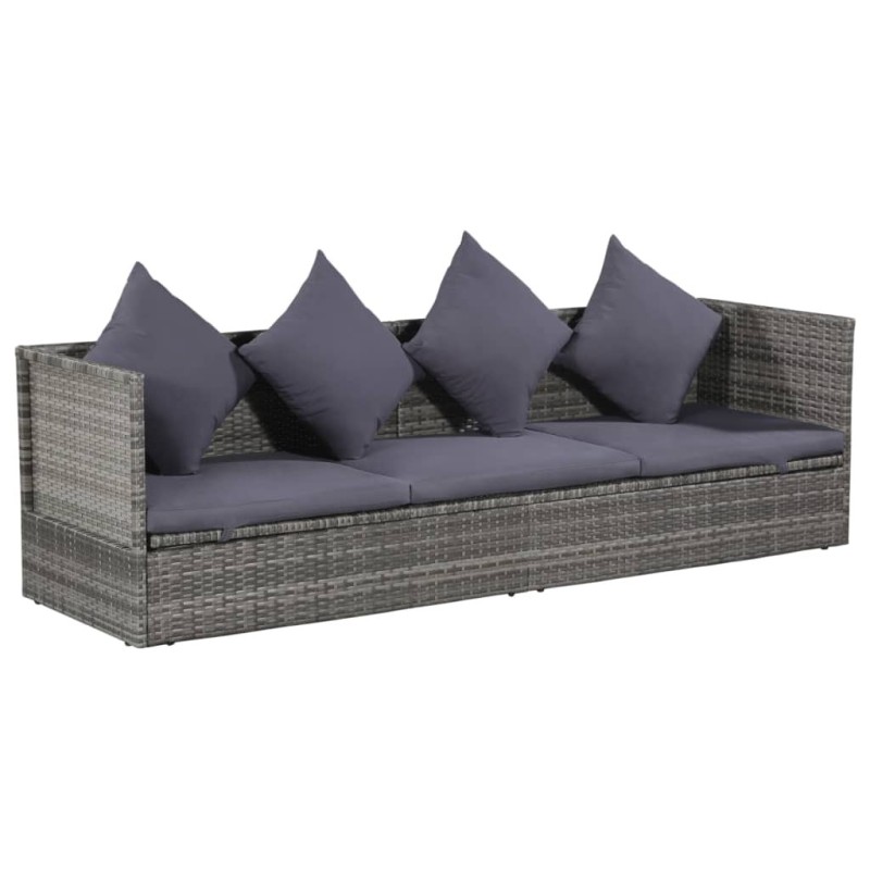 Lit de jardin Gris 200x60 cm Résine tressée 