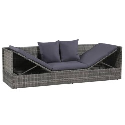 Lit de jardin Gris 200x60 cm Résine tressée 