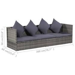Lit de jardin Gris 200x60 cm Résine tressée 