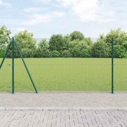 Clôture en Fil Soudé avec 13 Poteaux Flangés Vert 1.2x25 m Acier 