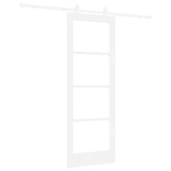Porte Coulissante avec Quincaillerie 'ORKDAL'Bois Massif et Verre Blanc 