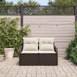 Canapé de jardin 2 places avec rangement et coussins en poly rattan marron 