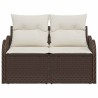 Canapé de jardin 2 places avec rangement et coussins en poly rattan marron 