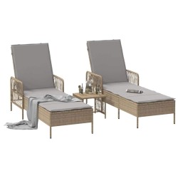 Ensemble de chaises longues Ensemble de 3 Beige Rattan PE, métal 
