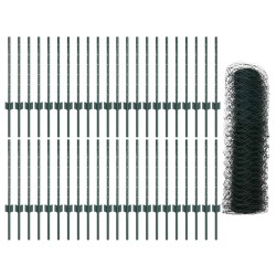 Poteaux de Clôture 11 pcs U-Channel Vert 60 cm Acier 