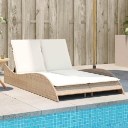 Chaise longue avec coussins beige 114x205x73 cm résine tressée 