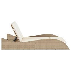 Chaise longue avec coussins beige 114x205x73 cm résine tressée 