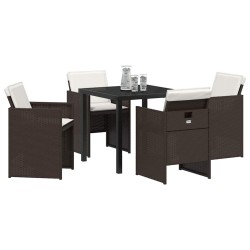 Ensemble de salle à manger de jardin 5 pièces avec coussins marron en poly rattan 