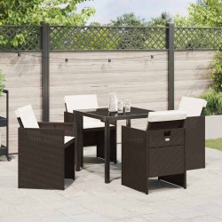 Ensemble de salle à manger de jardin 5 pièces avec coussins marron en poly rattan 