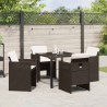 Ensemble de salle à manger de jardin 5 pièces avec coussins marron en poly rattan 