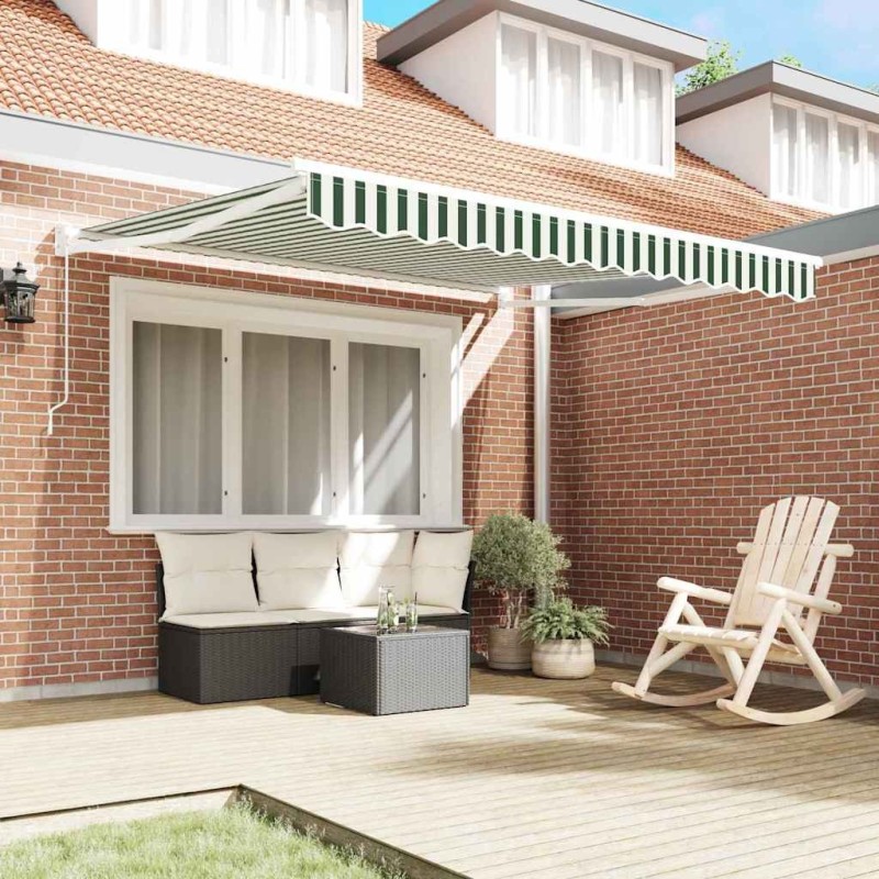 Parasol manuel rétractable vert et blanc 300 x 250 cm 