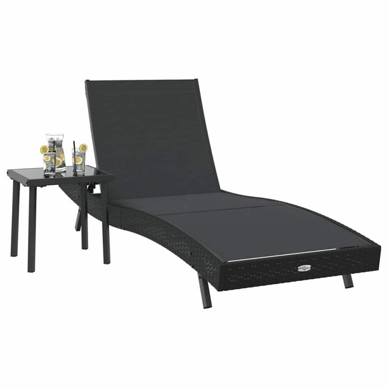 Chaise longue 2 pcs Noir 40 x 40 x 40.5 cm Poly rotin 