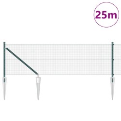 Clôture en fil soudé avec 13 piquets verts 0.8x25 m en acier 