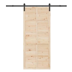 Porte coulissante Marron 90 x 208 cm Bois massif en pin 
