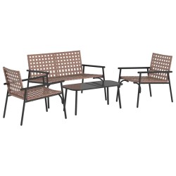 Ensemble de café d'extérieur de 4 pièces en rattan brun avec structure en acier 