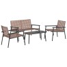 Ensemble de café d'extérieur de 4 pièces en rattan brun avec structure en acier 