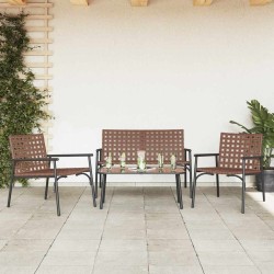 Ensemble de café d'extérieur de 4 pièces en rattan brun avec structure en acier 