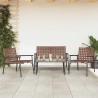 Ensemble de café d'extérieur de 4 pièces en rattan brun avec structure en acier 