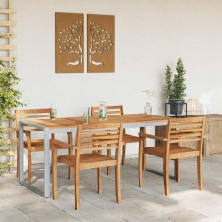 Table de repas d'extérieur Grise 180x90x75 cm Acier et Bois massif Acacia 