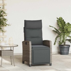 Chaise de jardin inclinable avec table d'appoint gris polyrotin 