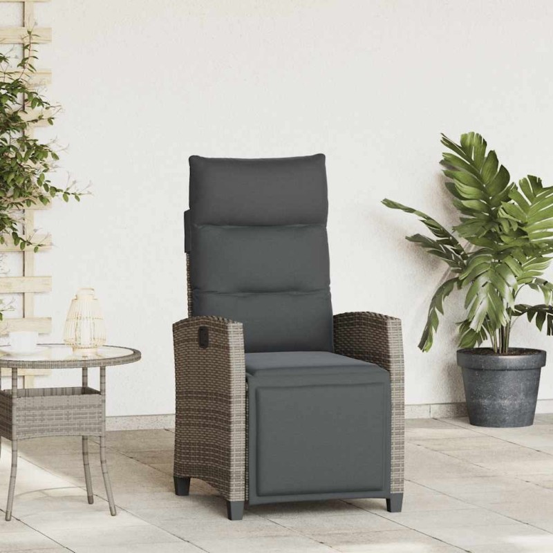 Chaise de jardin inclinable avec table d'appoint gris polyrotin 