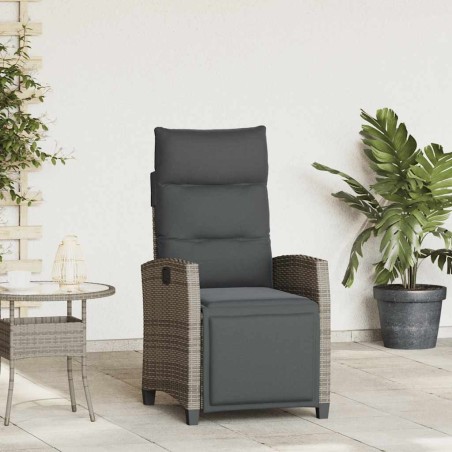 Chaise de jardin inclinable avec table d'appoint gris polyrotin 