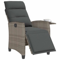Chaise de jardin inclinable avec table d'appoint gris polyrotin 