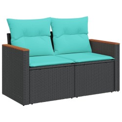 Salon de jardin 3 pcs avec coussins noir résine tressée 