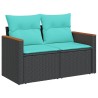 Salon de jardin 3 pcs avec coussins noir résine tressée 