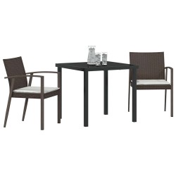 Ensemble de salle à manger de jardin 3 pièces avec coussins en poly rotin marron. 