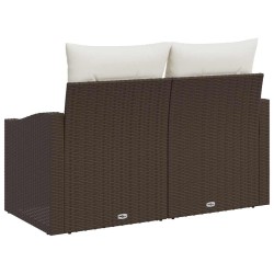 Canapé de jardin 2 places avec rangement et coussins en poly rotin marron 