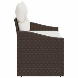 Canapé de jardin 2 places avec rangement et coussins en poly rotin marron 