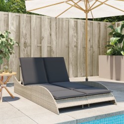 Chaise longue avec coussins gris clair 114x205x73 cm poly rotin 