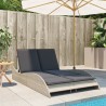 Chaise longue avec coussins gris clair 114x205x73 cm poly rotin 