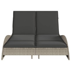 Chaise longue avec coussins gris clair 114x205x73 cm poly rotin 