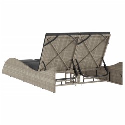 Chaise longue avec coussins gris clair 114x205x73 cm poly rotin 