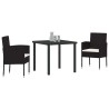 Ensemble de salle à manger de jardin de 3 pièces avec coussins - Rattan poly noir. 