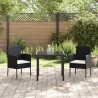 Ensemble de salle à manger de jardin de 3 pièces avec coussins - Rattan poly noir. 